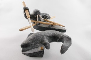 Soapstone sculpture of walrus & beluga whale